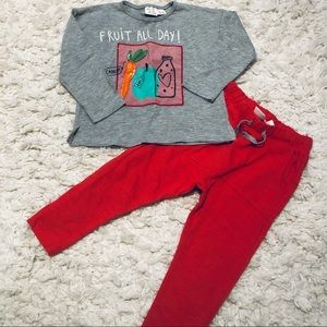 2pc Zara Grey Fruit top & red joggers